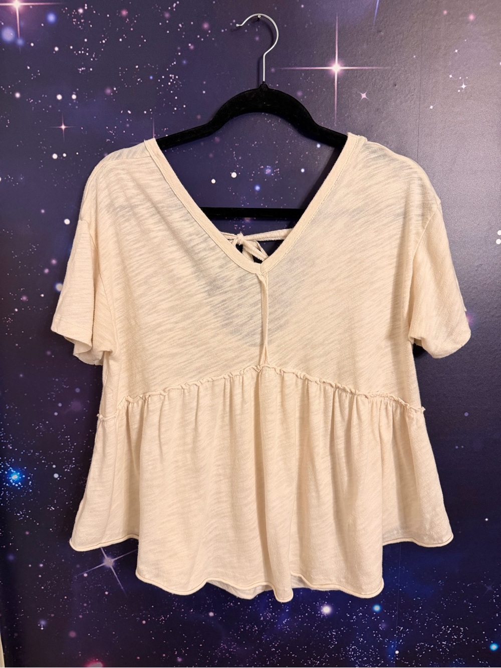 American Eagle Outfitters Cream V-Neck Peplum Tie-Back Top